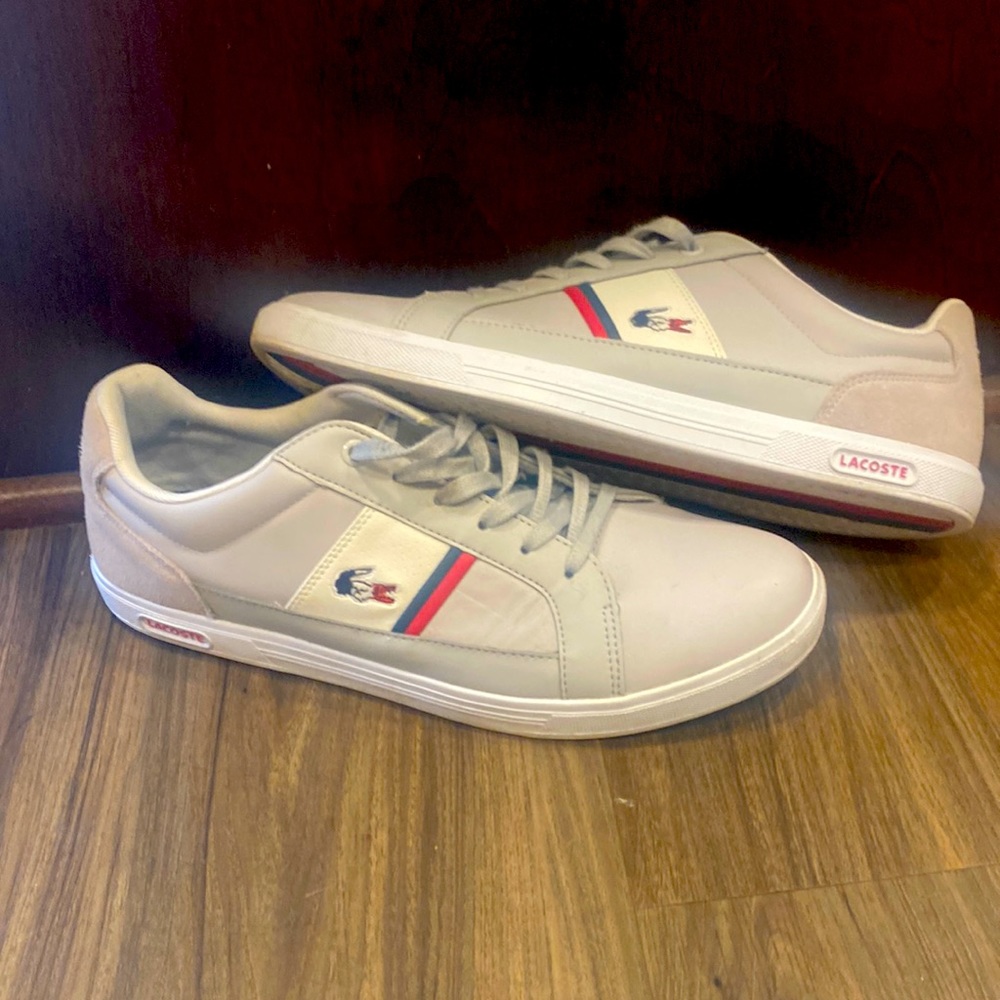 Lacoste Beige Sneakers with Red and Blue Accents